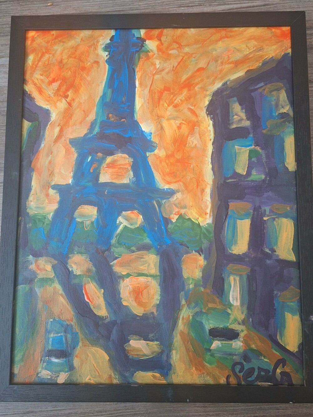 painting Eiffel tower Abstract 11x14 PRINT FRAME NOT INCLUDED